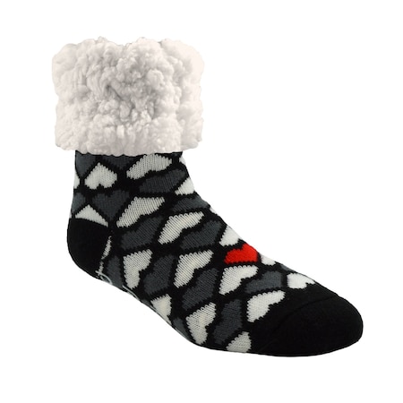 Pudus Pudus Unisex Classic Hearts One Size Fits Most Slipper Socks Black/White HT-BLK-C
